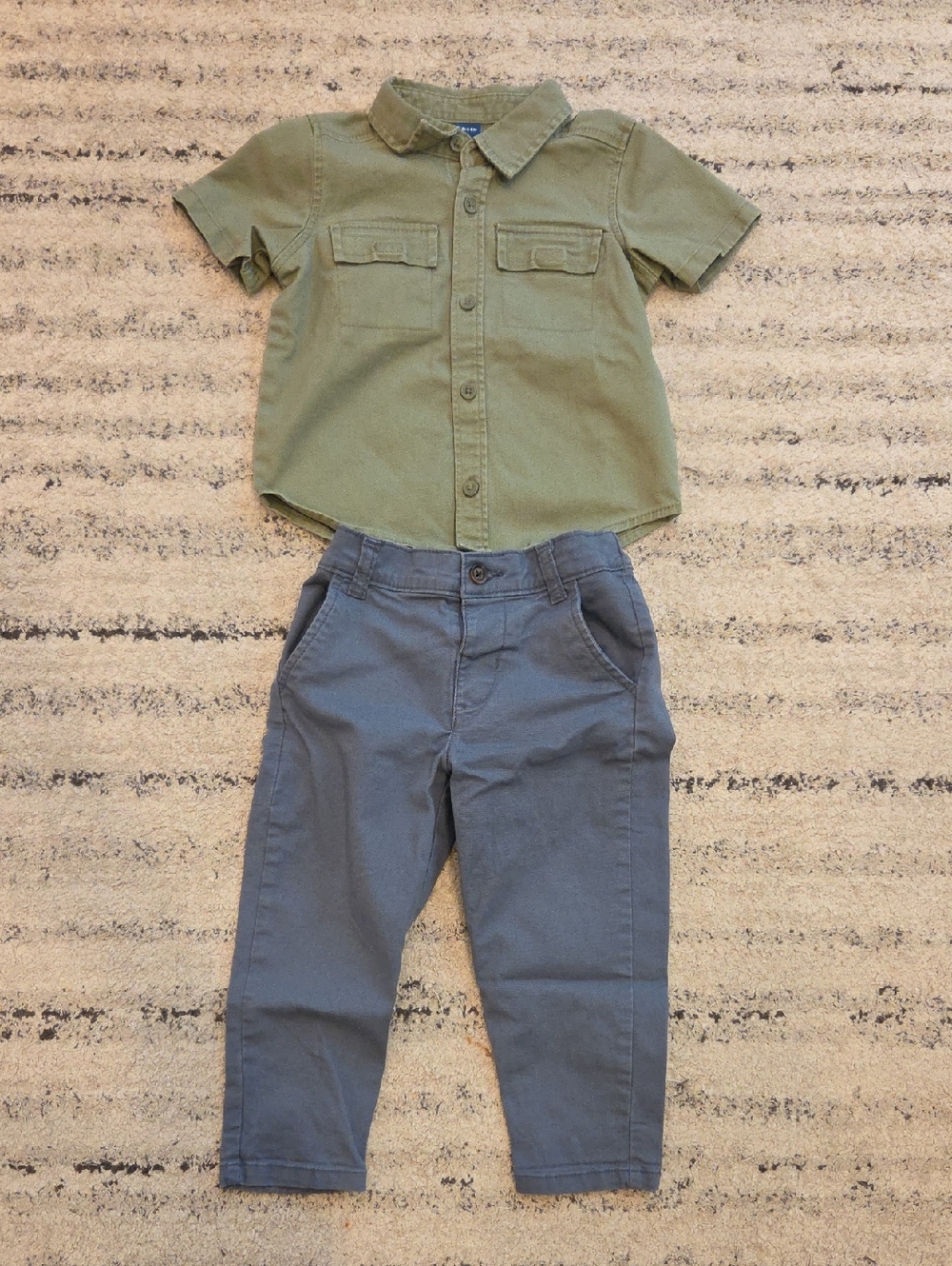 Old Navy Green Button Up with Slate Gray/blue Pants Size 18-24M
